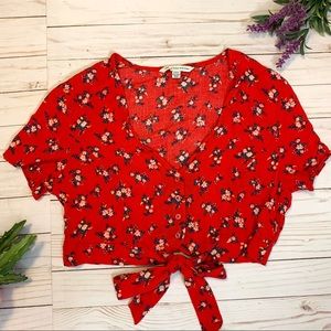 American Eagle floral tie front crop top